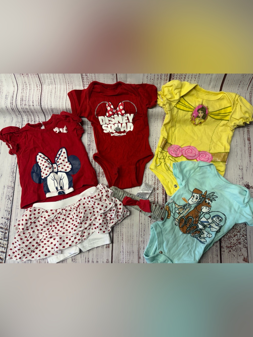 Disney Baby Girls' Mixed Character Bodysuits & Top Set - Red, Yellow, Light Blue